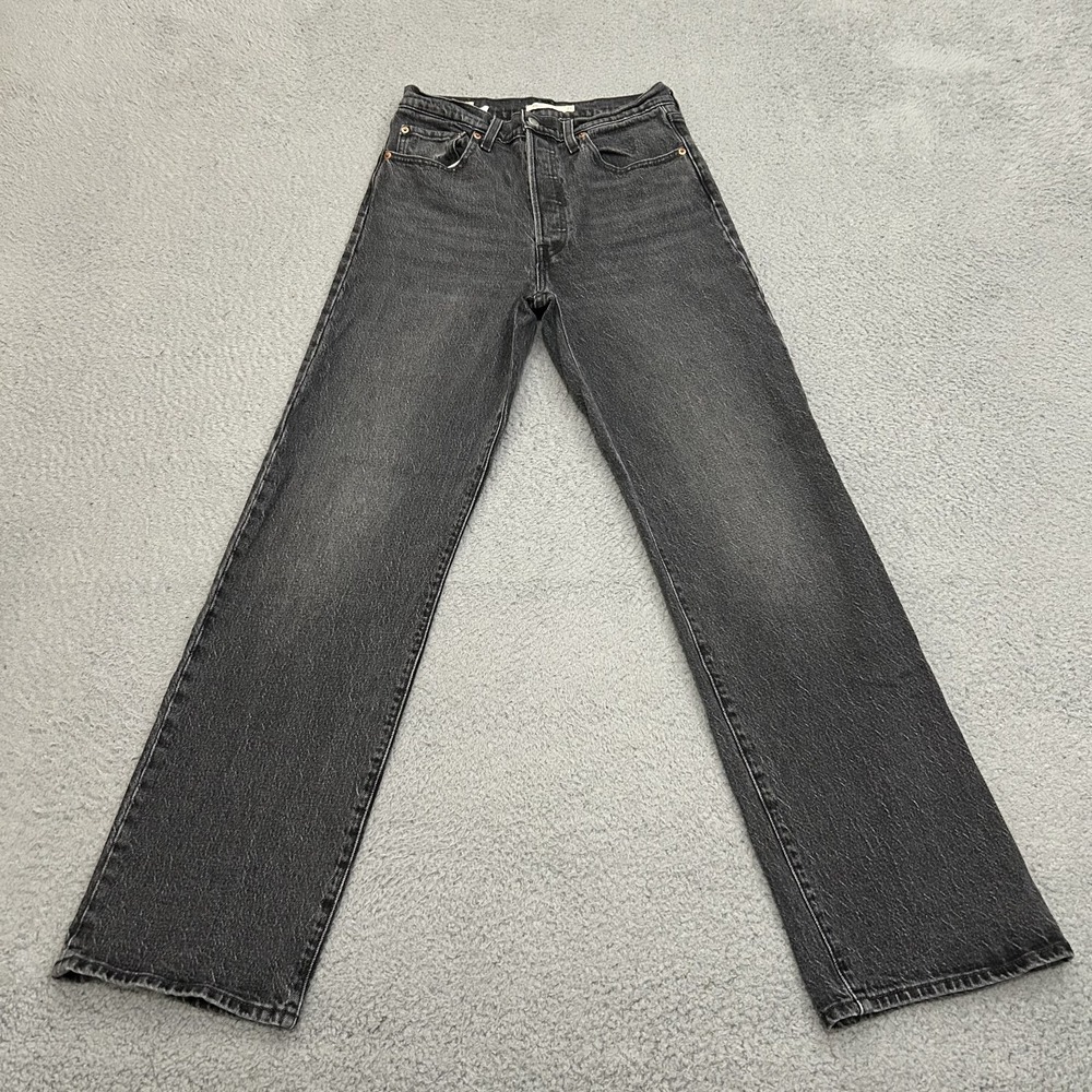 Levis Jeans Womens 27 Black Denim Ribcage Straight High Rise Button Fly Stretch